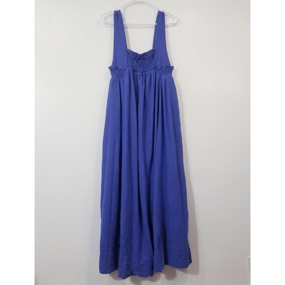 Free People Delphine Birdsong Blue Midi Maxi Dress Smocked 100% Cotton - Picture 3 of 13